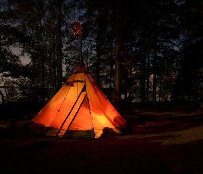 camping tent in forest during night